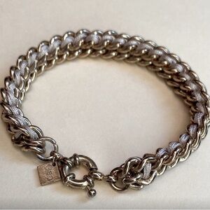 GAP Gold and Silver Chain Bracelet with gray ribbon
